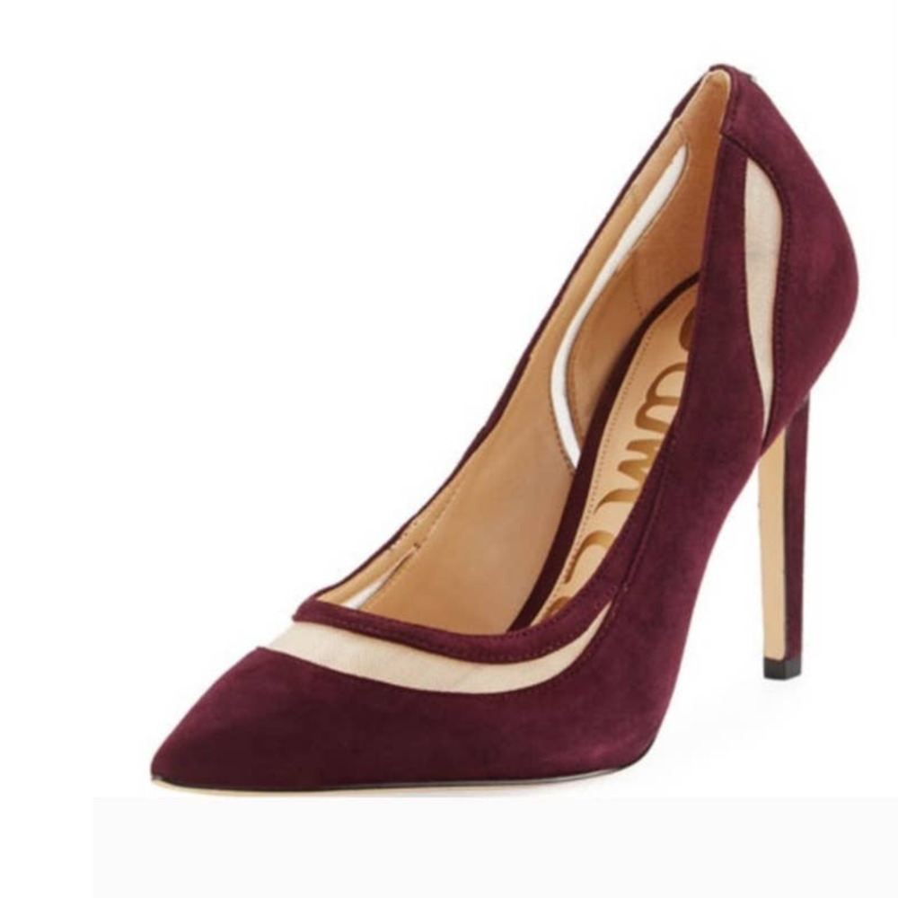Women's Burgundy Suede Pointed-Toe Pump with Contrast Trim